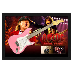 Music - Angus Young ACDC Hand Signed & Framed Full Size Guitar with Custom Backdrop (Beckett)