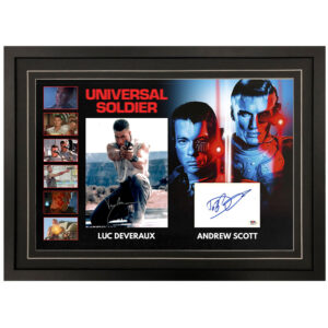 Jean Claude Van Damme & Dolph Lundgren Dual Signed & Framed "Universal Soldiers" 8x10 Photo and Signature Card Display (PSA)