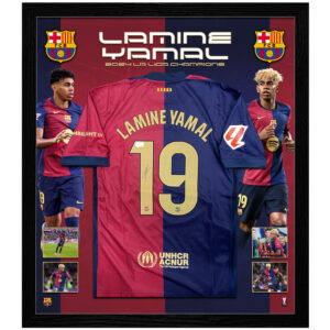 Soccer – LAMINE YAMAL Signed & Framed Barcelona 2024 La Liga Champions Jersey (Beckett)