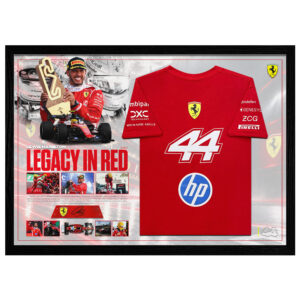 Formula 1 - Lewis Hamilton Ferrari Signed & Framed Nameplate Deluxe Shirt Display